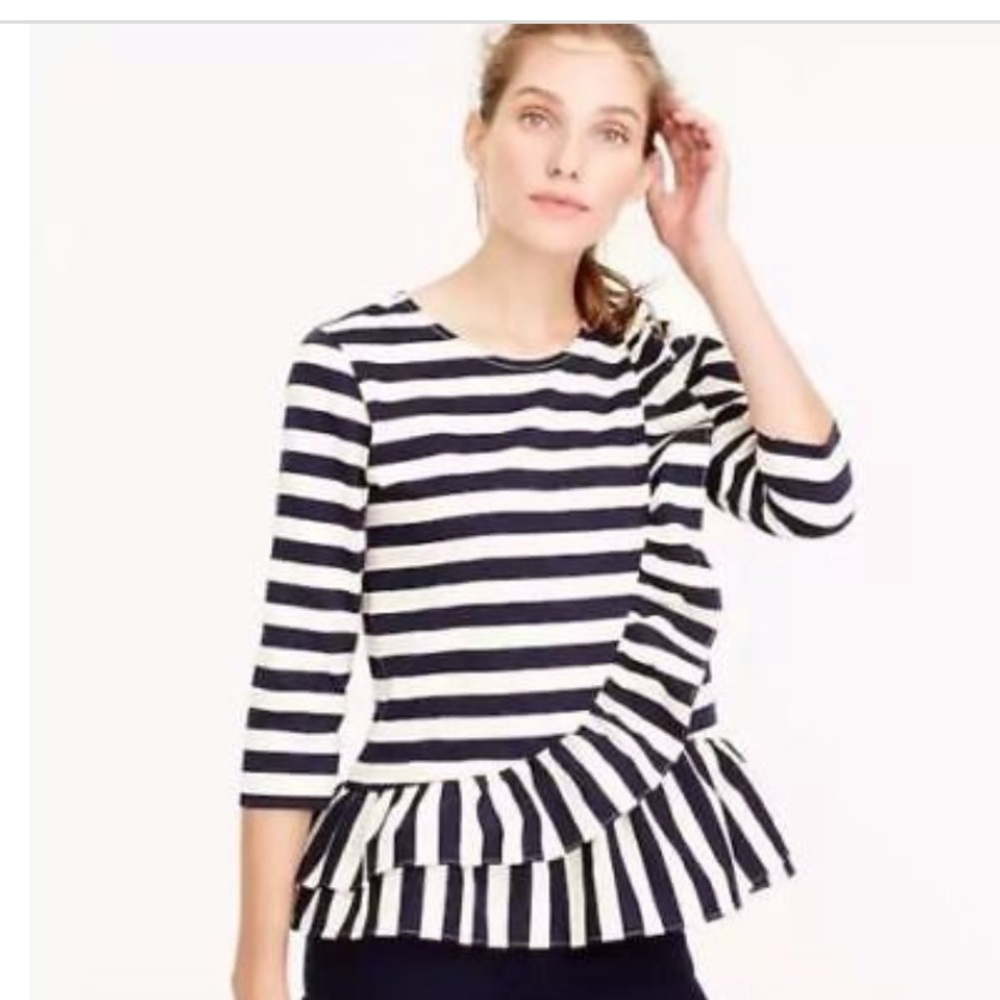 J Crew Asymmetrical ruffle stripe top